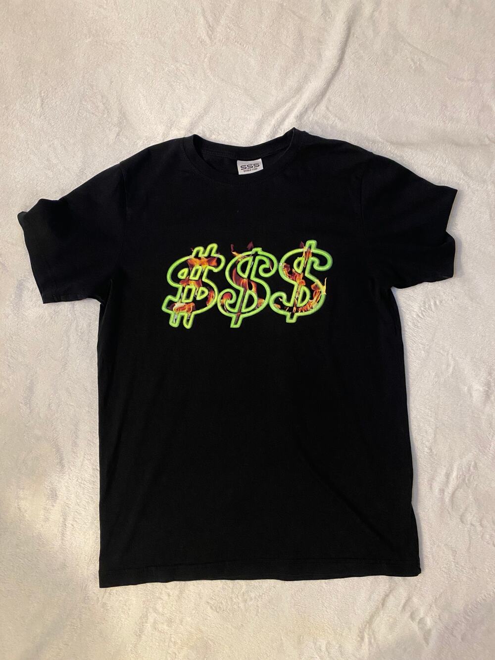 SSS World Corp Flaming Dollar Graphic Tee XS Black Skate Streetwear
